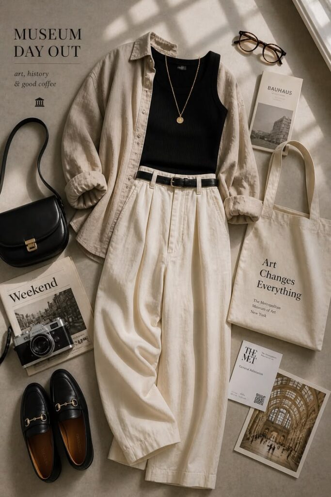 museum day outfit chic neutral aesthetic look
